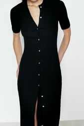 RIBBED POLO COLLAR DRESS WITH BUTTONS