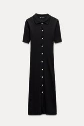 RIBBED POLO COLLAR DRESS WITH BUTTONS