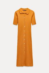 RIBBED POLO COLLAR DRESS WITH BUTTONS