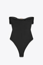 SWIMSUIT WITH A BANDEAU NECKLINE AND METAL PIECE