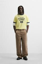 CONTRAST RIBBED SLOGAN T-SHIRT