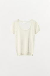 CHUNKY KNIT T-SHIRT WITH SATIN BOW