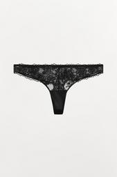 EMBROIDERED MESH THONG