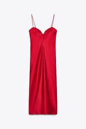 SATIN SWEETHEART NECKLINE MIDI DRESS