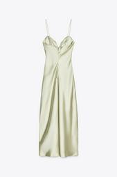 SATIN SWEETHEART NECKLINE MIDI DRESS