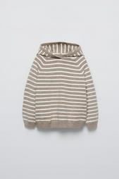 STRIPED KNIT SWEATER WITH HOOD