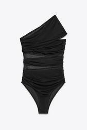 ASYMMETRIC TULLE CUT-OUT SWIMSUIT