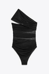 ASYMMETRIC TULLE CUT-OUT SWIMSUIT