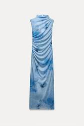 DRAPED PRINT MIDI DRESS