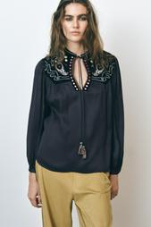 CONTRAST VELVET BLOUSE