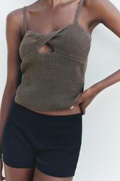 PLAIN LINEN BLEND KNIT TOP WITH KNOT DETAIL