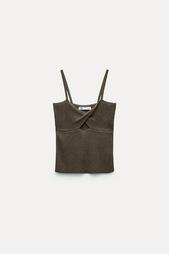 PLAIN LINEN BLEND KNIT TOP WITH KNOT DETAIL