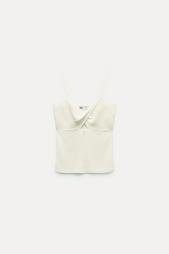 PLAIN LINEN BLEND KNIT TOP WITH KNOT DETAIL