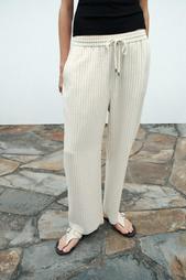 STRIPED LINEN BLEND TROUSERS