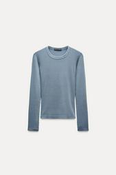 LONG SLEEVE WASHED EFFECT RIBBED T-SHIRT