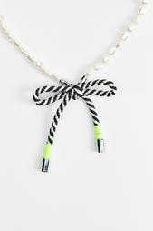 FAUX PEARL AND CORD BOW NECKLACE