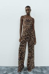 ANIMAL PRINT LACE-TRIMMED TROUSERS