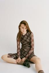 CHECKED TULLE DRAPED DRESS