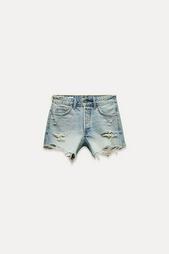 TRF RIPPED MID-RISE DENIM SHORTS