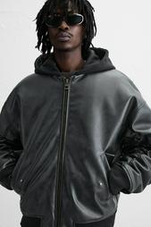 LEATHER EFFECT JACKET WITH HOOD