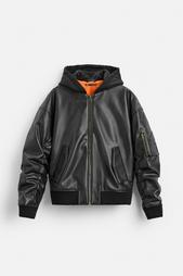 LEATHER EFFECT JACKET WITH HOOD