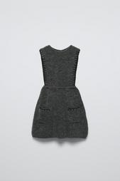 EMBROIDERED KNIT PINAFORE DRESS