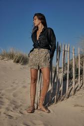 LINEN BLEND ANIMAL PRINT BERMUDA SHORTS