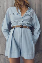 LINEN-BLEND PLAYSUIT WITH BELT