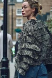 METALLIC THREAD JACKET WITH FRINGING