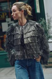 METALLIC THREAD JACKET WITH FRINGING