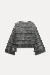 METALLIC THREAD JACKET WITH FRINGING