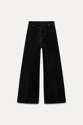 ZW COLLECTION WIDE-LEG HIGH-WAIST FLOCKED JEANS