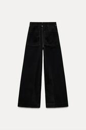 ZW COLLECTION WIDE-LEG HIGH-WAIST FLOCKED JEANS