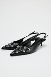 STUDDED KITTEN HEEL SLINGBACK SHOES