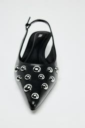 STUDDED KITTEN HEEL SLINGBACK SHOES