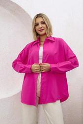 Ylz Oversize Kadın Fuşya Gömlek - Oversize Uzun Ba